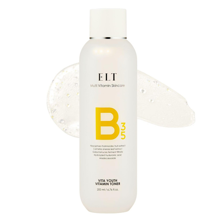 ELT Korean Green Tea Vitamin Toner (200ml / 6.76 fl.oz.) Facial Toner with Niacinamide 2%, Hyaluronic Acid, Centella Asiatica Extract, Hydrating, Pur