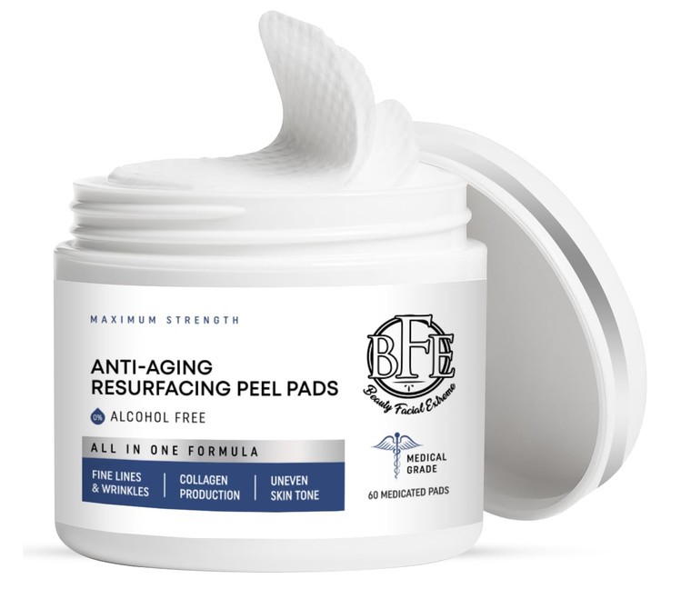 Anti-Aging Resurfacing Peel Pads - Contains Lactic, Salicylic, & Glycolic Acid. Reduces fine Lines, Wrinkles, Dark Spots, Freckles & Uneven Skin Tone