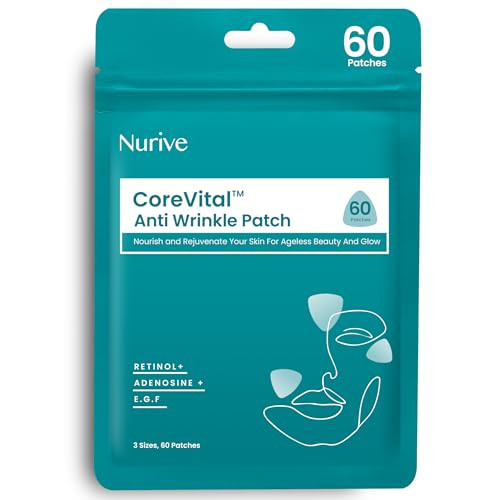 NURIVE Advanced Wrinkle Patches 60ct Smile Line, Frown Line Wrinkle Patches for Facial Korean Skin Care Face Wrinkle Tape Invisible Overnight with Re