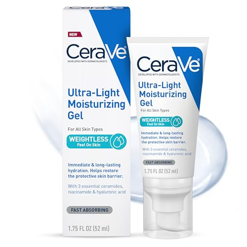 CeraVe Ultra-Light Moisturizing Gel, Hydrating Gel Face Moisturizer For Men & For Women with Ceramides, Niacinamide, Hyaluronic Acid, Fragrance Free,