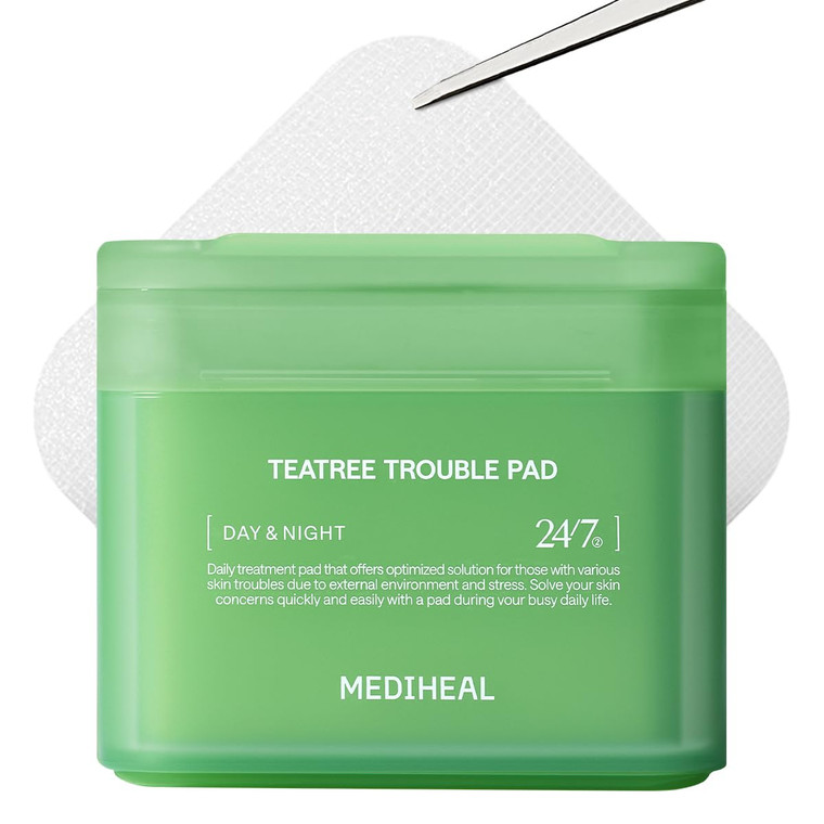 MEDIHEAL Teatree Trouble Pad - Square Cotton Facial Toner Pads with Tea Tree & Lactobacillus - Soothing to Calm Sensitive & Acne Prone Skin- Vegan Fa