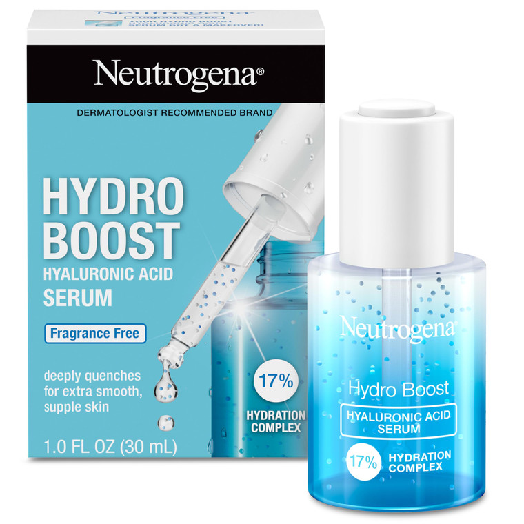 Neutrogena Hydro Boost Hyaluronic Acid Serum for Face & Neck, Lightweight Daily Hydrating Serum with Hyaluronic Acid for Dry Skin, Oil-Free, Non-Come