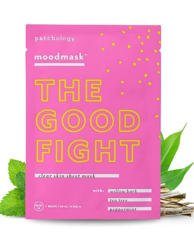 Patchology Moodmask The Good Fight Facial Sheet Mask - Hydrating & Soothing Face Mask for Men and Women - Willow Bark, Tea Tree & Peppermint for Mois