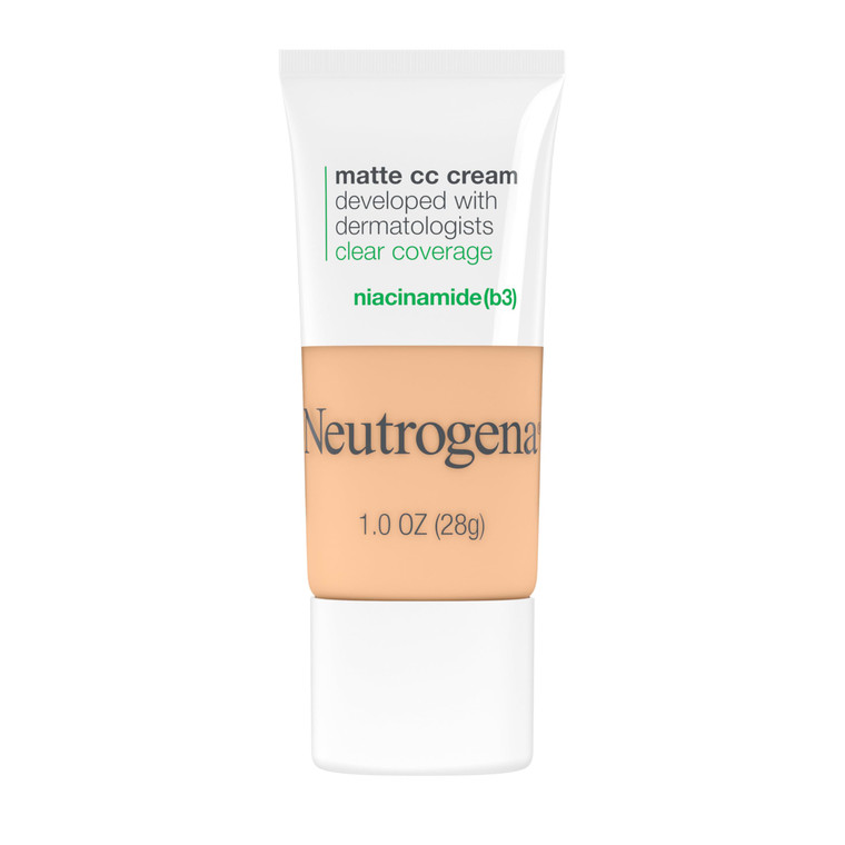 Neutrogena Clear Coverage Flawless Matte CC Cream, Full-Coverage Color Correcting Cream Face Makeup with Niacinamide (b3), Hypoallergenic, Oil Free &