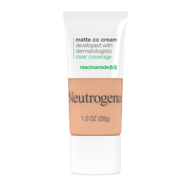 Neutrogena Clear Coverage Flawless Matte CC Cream, Full-Coverage Color Correcting Cream Face Makeup with Niacinamide (b3), Hypoallergenic, Oil Free &