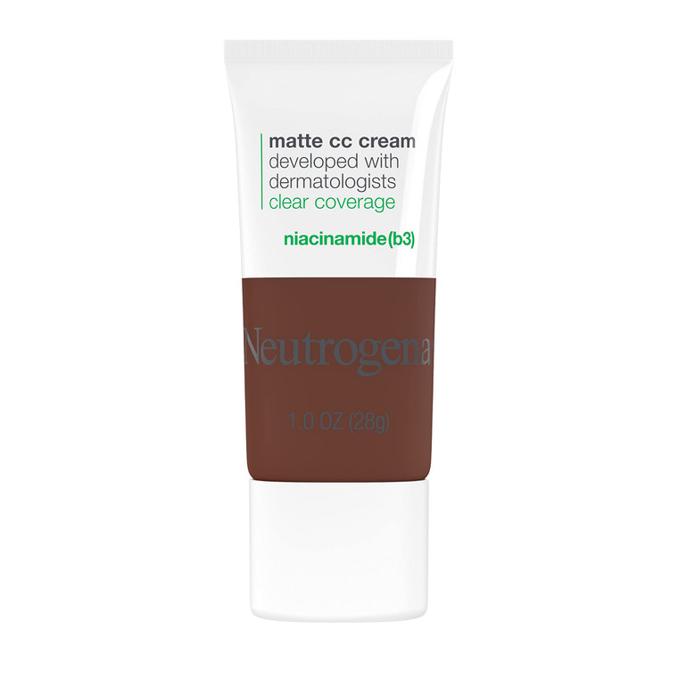 Neutrogena Clear Coverage Flawless Matte CC Cream, Full-Coverage Color Correcting Cream Face Makeup with Niacinamide (b3), Hypoallergenic, Oil Free &