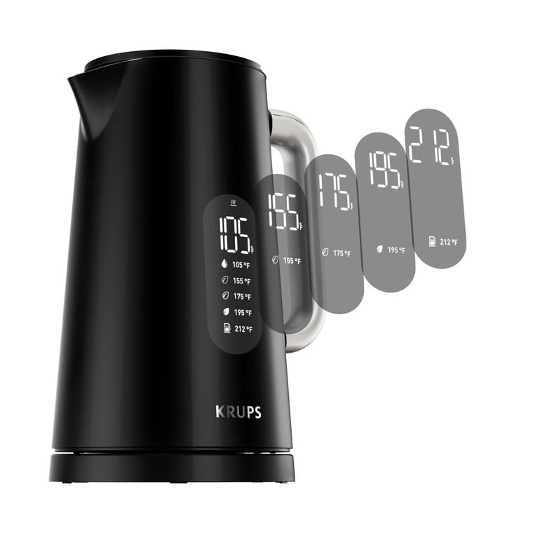 KRUPS Smart Temp Electric Kettle: 1.7L Capacity, 5 Precise Temperature Settings, Digital Display, Cool-Touch Exterior, Cordless Design for Tea and Co