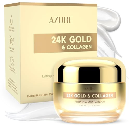 Azure Dermatologist Tested 24K Gold & Collagen Face Moisturizer - K Beauty Anti-Aging Face Cream for Firming & Skin Tightening Face Cream - Korean Sk
