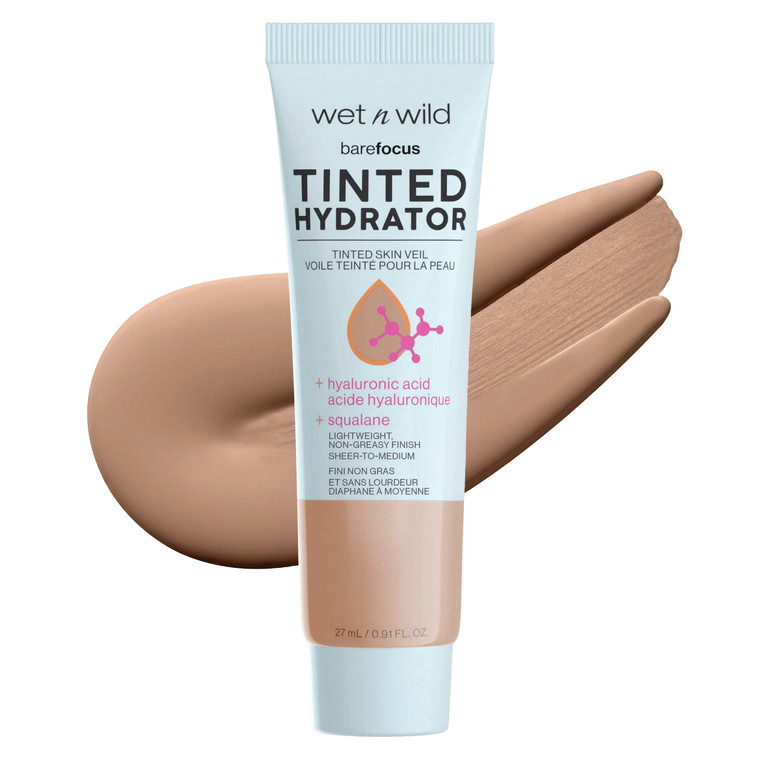 wet n wild Bare Focus Tinted Hydrator Tinted Skin Veil, Lightweight Buildable Coverage with Hyaluronic Acid & Vegan Squalane, Semi-Matte Finish, Crue