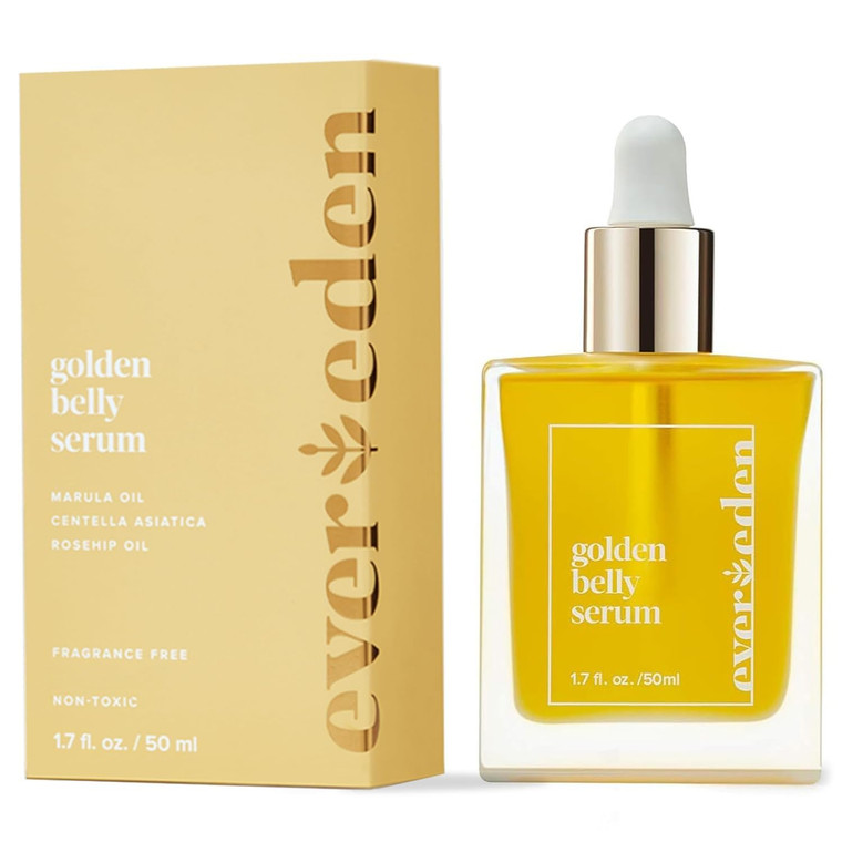 Evereden Golden Belly Serum, 1.7 fl oz. | Clean & Vegan Women's Belly Oil for Pregnancy and Postpartum | Clean Maternity Skincare | Non-Toxic Stretch