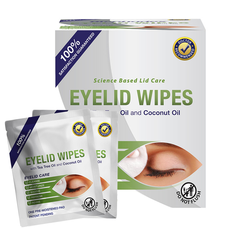 Lunovus Premium Eyelid Wipes With Tea Tree and Coconut Oil - Cleansing Wipes for People Itchy Eyes - Individually Wrapped - Box Of 30 Natural Eye Wip