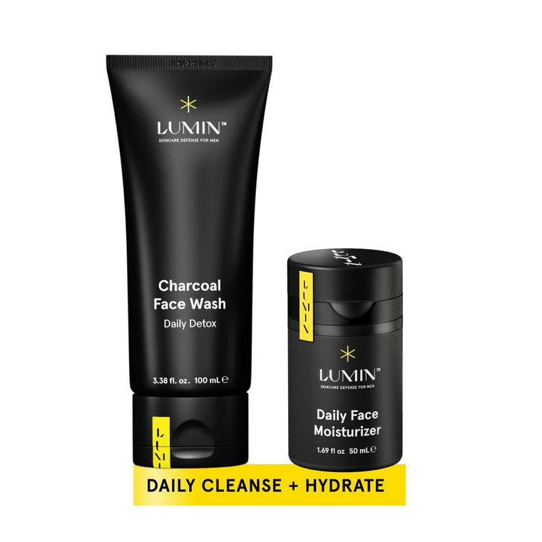 Lumin Dynamic Duo Skincare Set for Men  Charcoal Wash & Daily Moisturizer Kit, Face Cleanser & Hydrating Cream