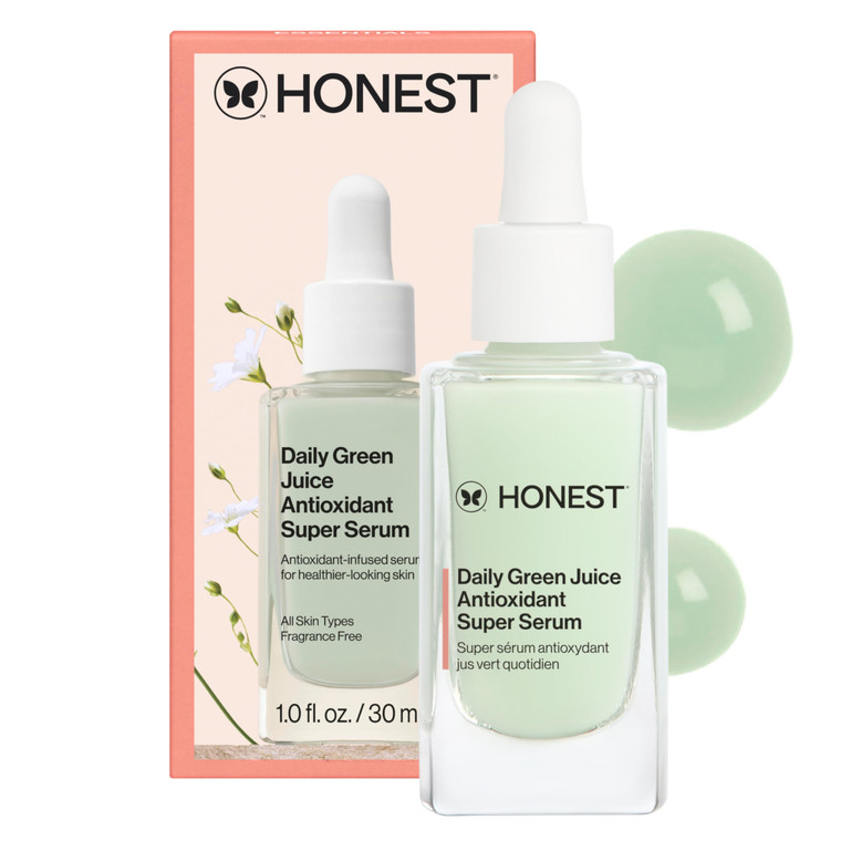 Honest Beauty Daily Green Juice Antioxidant Super Serum, Improves Skin Tone Texture, Gentle for Sensitive Skin, Fragrance-Free Vegan, 1 fl oz