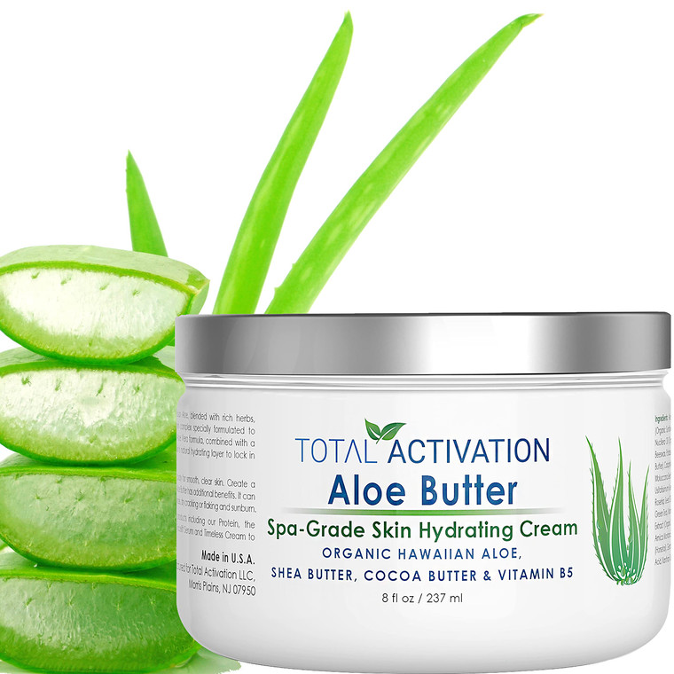 Total Activation Large 8 oz Hawaiian Aloe Vera Cream for Face, Moisturizer to use Day or Night, Anti Wrinkle Aloe Vera Lotion for Skin, Sunburn Relie