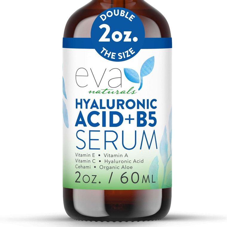 Eva Naturals Hyaluronic Acid + B5 Serum for Face  Ultra Hydrating Vitamin C & B5 Facial Serum for Deep Moisturizing, Wrinkle & Dark Spot Treatment,