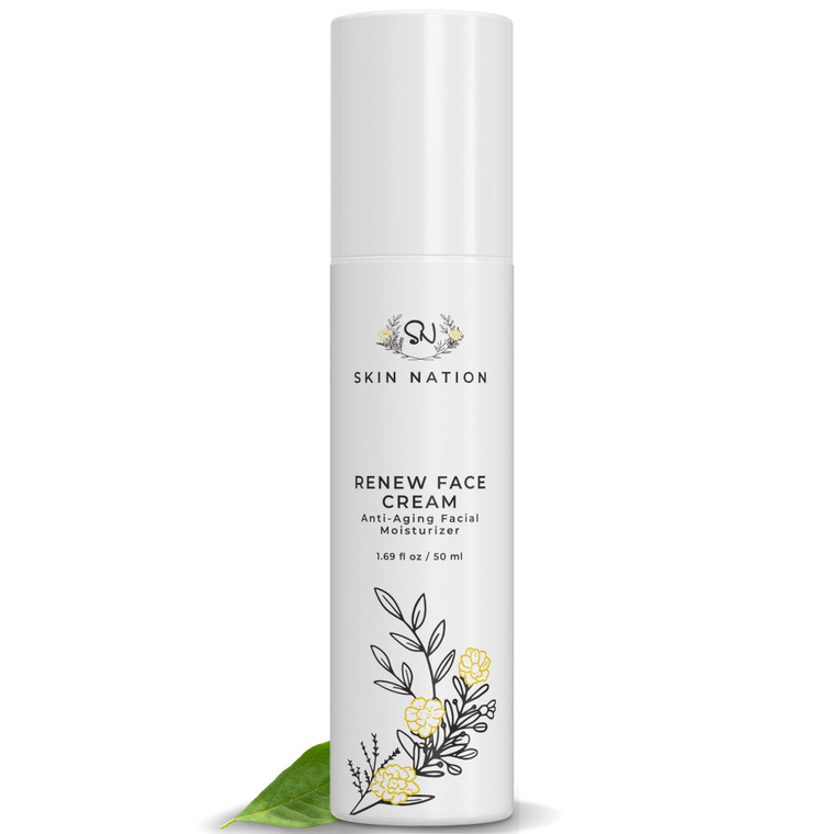 Skin Nation Renew Face Cream, Hydrating Moisturizer with Peptides, Hyaluronic Acid & Green Tea, Lightweight Plant-Based Cream for Smooth, Radiant Ski