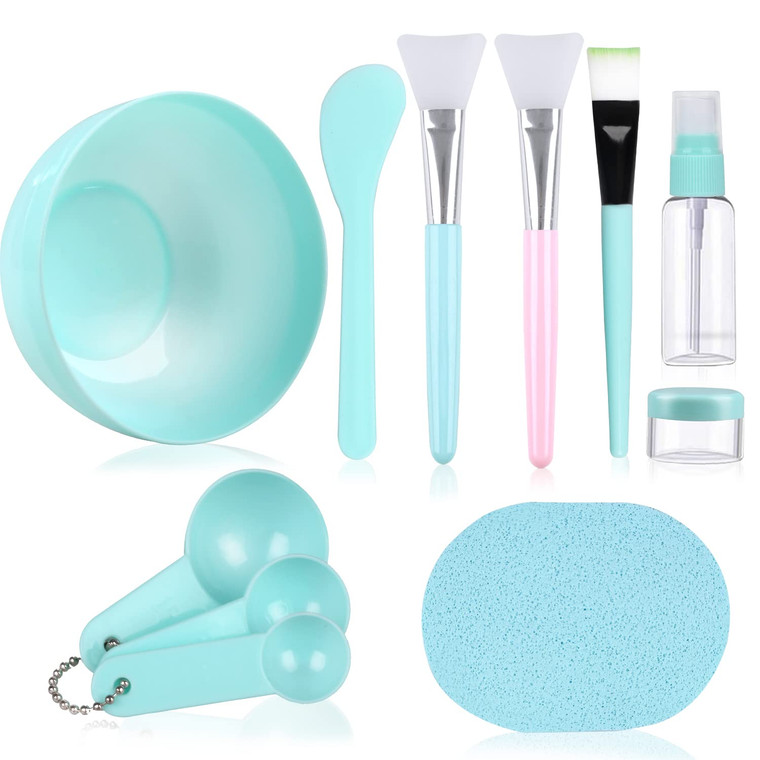 fenshine Face Mask Mixing Bowl Set, Facial Mask Mixing Tool Kit with Plastic Mask Bowl Silicone Mask Brushes Measuring Cup Stick Spatulas Facial Spon