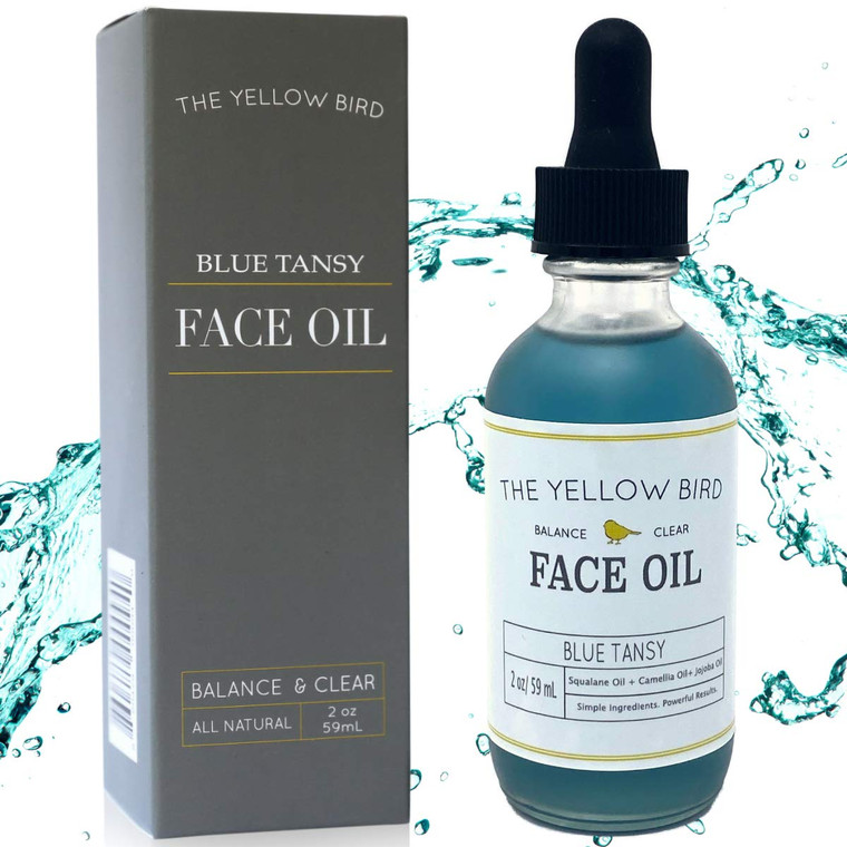Yellow Bird Balancing Blue Tansy Face Oil 2 oz / 59 ml  Skin Glowing Serum. Collagen Support. Promotes Clear Skin Naturally. Wrinkle, Blemish & Pore