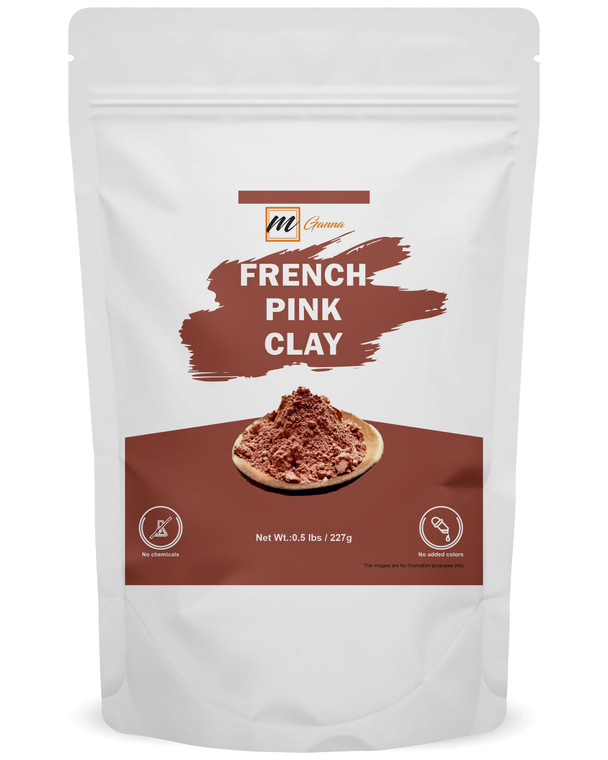 mGanna French Pink Clay Powder 0.5 LBS / 227 GMS Rose Clay for DIY Facial Masks, Creams, Soft Peels and Scrubs, and Soap Making