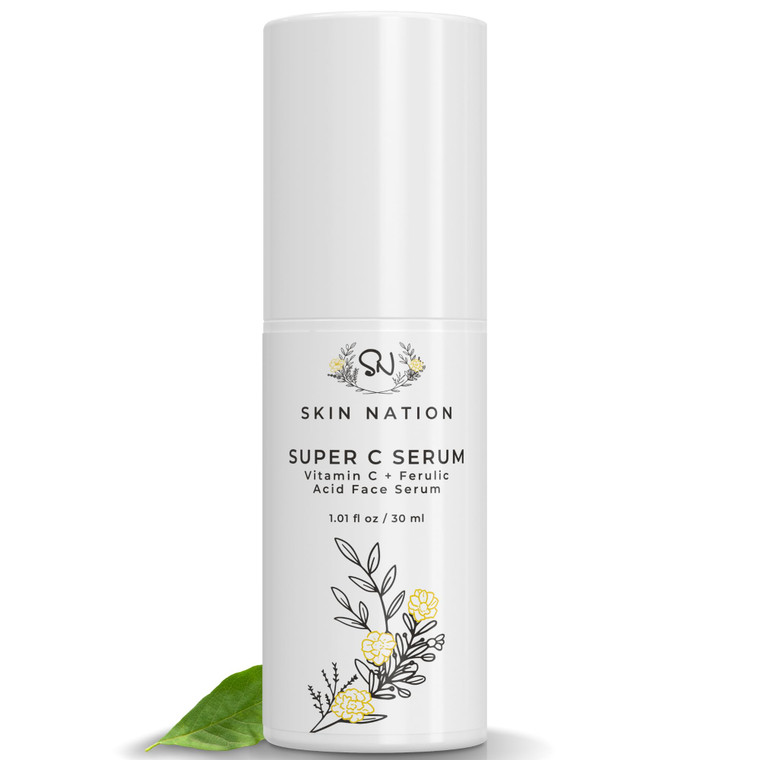 Skin Nation Super Hydrating Vitamin C Face Serum with Ferulic Acid, Aloe Vera, Rosehip Oil, Can Help Smooth Skin Texture and Supports Firmer Skin, fo