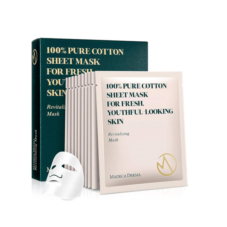 Madeca DERMA Revitalizing Sheet Mask 10pcs (100% Pure Cotton Sheets) with Centella Asiatica, Hyaluronic Acid, and Niacinamide  Korean Skincare for H