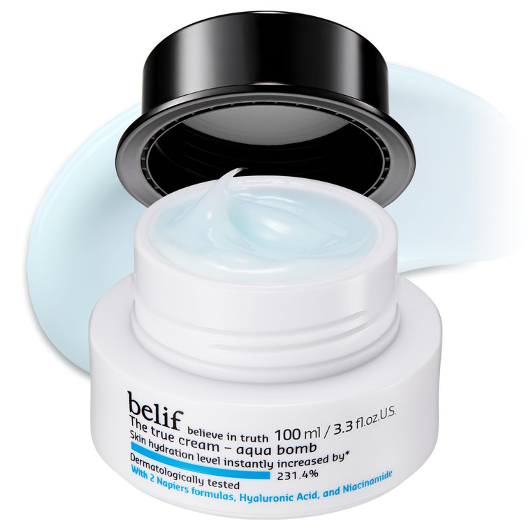 belif Aqua Bomb  Lightweight Gel Moisturizer with Niacinamide, Hyaluronic Acid & Squalane | 72H Hydration + Cooling Effect, Korean Skincare (3.3 fl