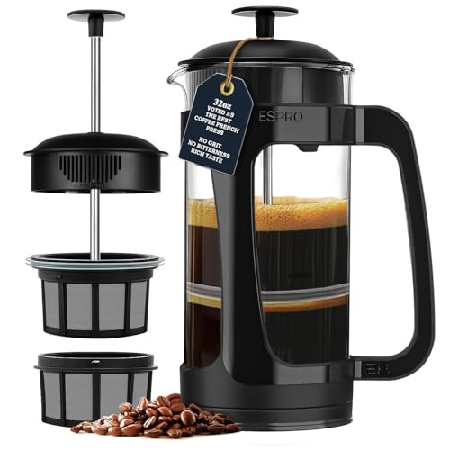 ESPRO P3 French Press Coffee Maker  Patented Double Micro-Filter for Grit-Free Brew, Heat Resistant thicker Borosilicate Glass Coffee press  (32 oz
