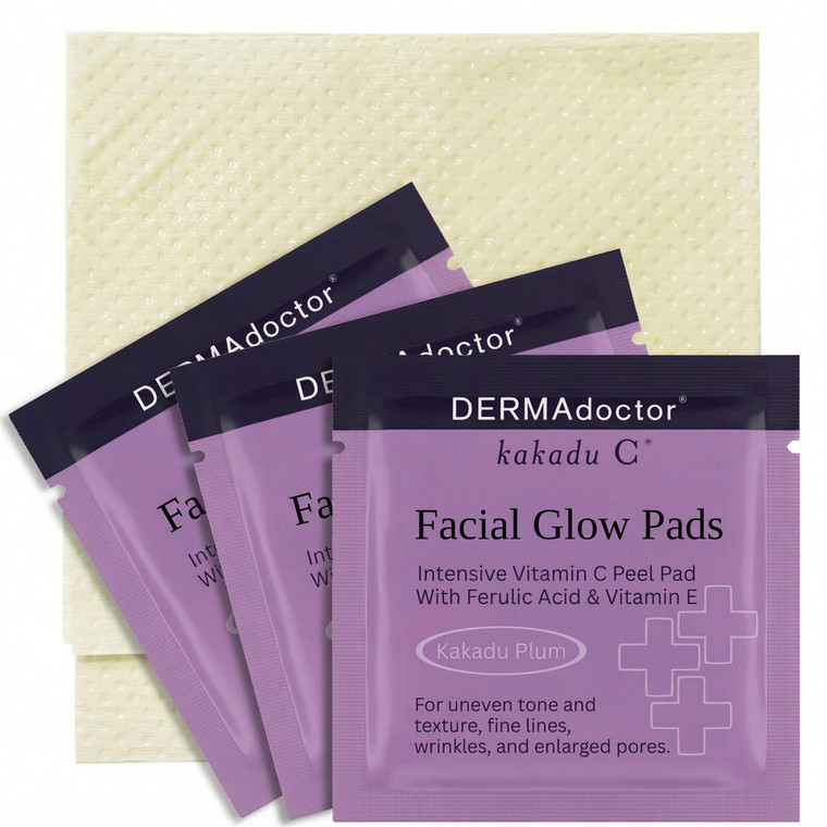 DERMAdoctor Exfoliating Toner Pads - Illuminating Chemical Peel for Face - Vitamin C Glycolic, Lactic Acid - AHA & BHA Liquid Exfoliant Pore Pads for
