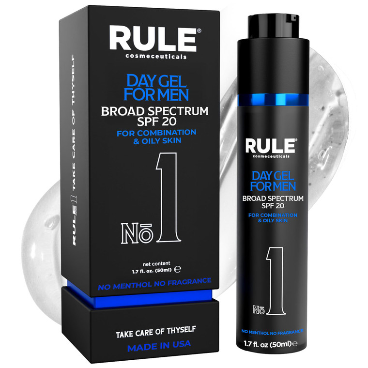 RULE COSMECEUTICALS No.1 Day Gel for Men, 10-in-1 Anti-Aging Face Moisturizer to Reduce Wrinkles, SPF 20, Collagen, Vitamins B, C & E - Combination &