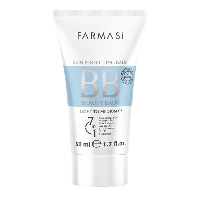 FARMASi BB Cream Beauty Balm, Tinted Moisturizer with SPF 15, Lightweight Matte Finish, Buildable Coverage Face Makeup, 1.7 fl oz, 02 Light to Medium