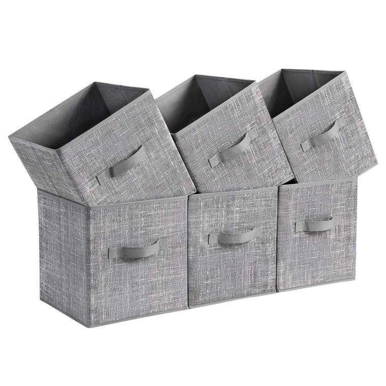 SONGMICS Storage Cubes, 11-Inch Non-Woven Fabric Bins with Double Handles, Set of 6, Closet Organizers for Shelves, Foldable, for Clothes, Cattail Gr