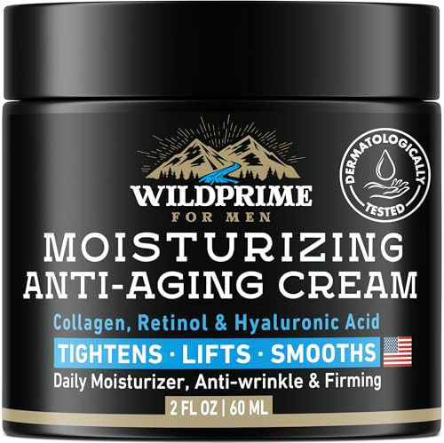 Men's Face Moisturizer Cream - Anti Aging & Wrinkle - Men's Shave Lotion - Made in USA - Collagen, Hyaluronic Acid, Vitamins E & A, Avocado Oil - Age