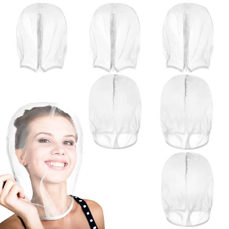Loopeer 6 Pcs Makeup Protector Hood, Washable Light Airy Nylon Chiffon Face Cover, Protects Hair and Make up While Getting Dressed Zipper Closure Reu