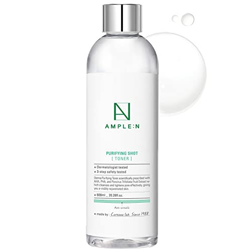 Ample:N Purifying Shot Toner Big- Korean AHA, PHA Pore Refining Face Toner for Oily and Acne Skin - Refreshing Pore Tightening Astringent  Removes D