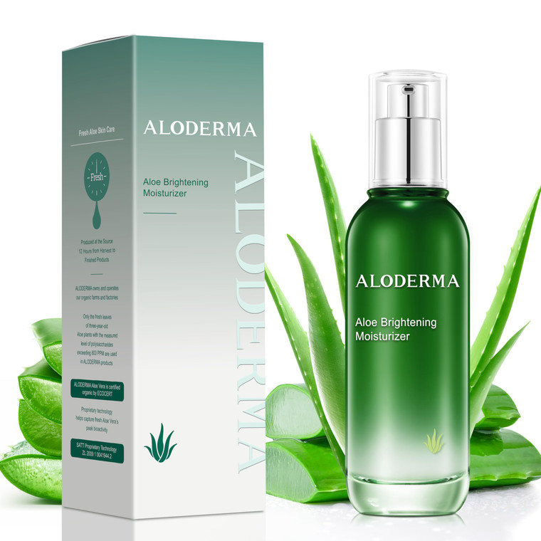 Aloderma Brightening Face Moisturizer with 75% Organic Aloe Vera - Natural Aloe Facial Lotion to Nourish & Restore Radiance for Tired, Dull Skin, Rev