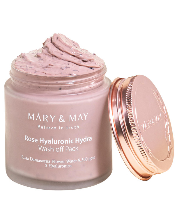 Mary&May Vegan Rose Hyaluronic Hydra Wash Off Mask - Cream Caly Mask for Moisturizing, Pore Purifying, Skin Softening - Korean Skincare, 4.23oz.
