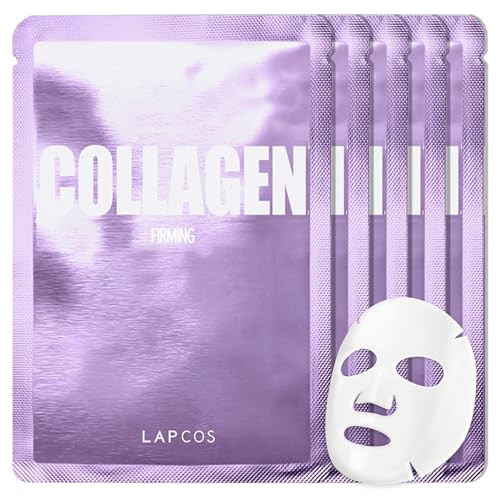 LAPCOS Collagen Sheet Mask, Firming Daily Face Mask with Collagen Peptides for Anti-Aging, Helps to Minimize Wrinkles, Restores Skin Elasticity & Fir