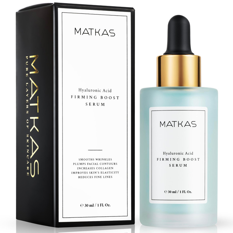 MATKAS Korean Firming Boost Hydrating Hyaluronic Acid Serum 1 Fl. Oz. - Hyaluronic Acid + 2% Niacinamide Serum for Dry Skin, Anti Aging Korean Peptid