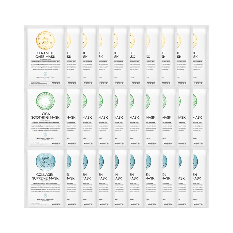 #OOTD Hydrating Soothing Sheet Masks Gift Set for Skincare, Korean Vegan Sheet Mask for Dry, Sensitive Skin, Calming, Smoothing, Brightening, Collage