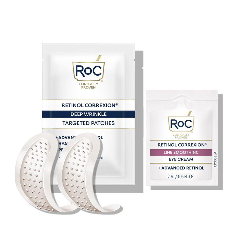 RoC Retinol Correxion Deep Wrinkle Non-Invasive Targeted Patches with Hyaluronic Acid + Firming Peptides for Forehead, 11 Lines, Crows Feet and Laug