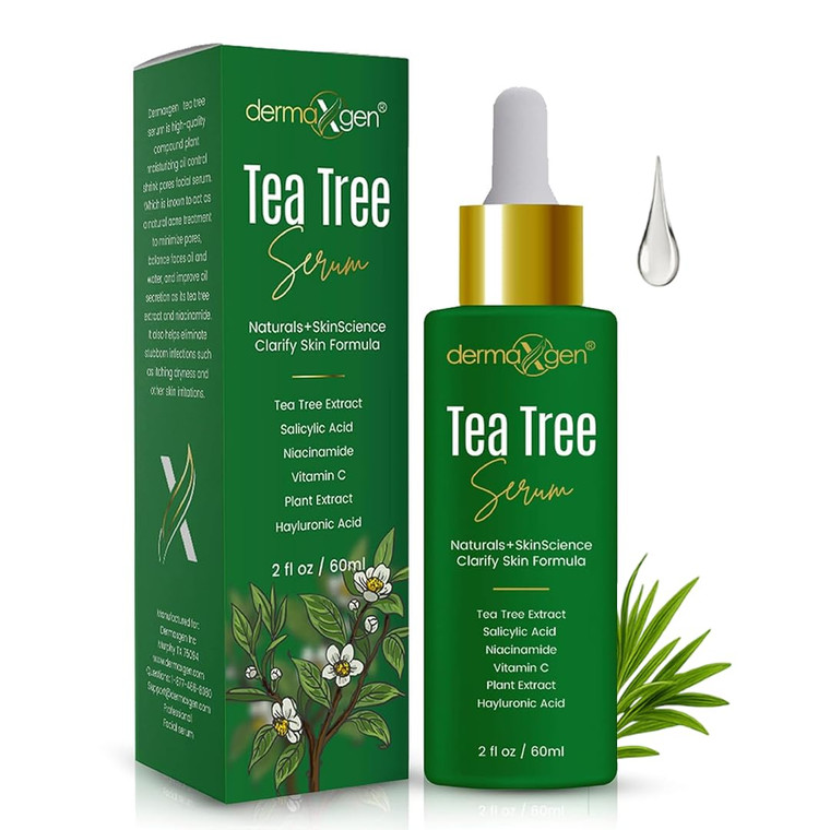 Dermaxgen Tea Tree Serum  Organic Tea Tree Oil with Natural Vitamin C for Acne Scars, Dark Spots, Pimples & Blemishes  Helps Remove Dark Spots on F