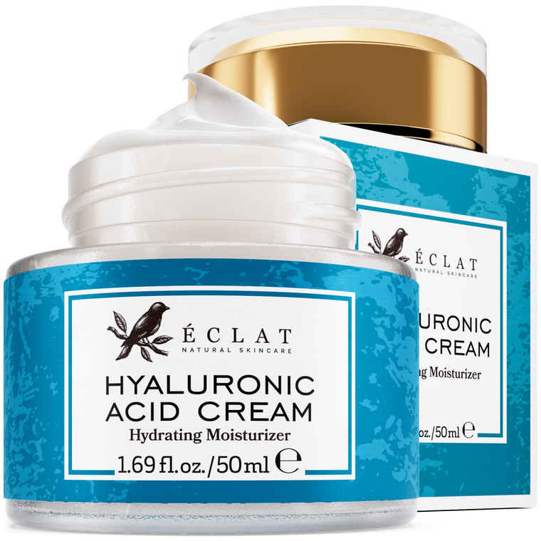 Eclat Skincare Hyaluronic Acid Cream  Hydrating Moisturizer with Ceramides & Vitamin B5 - Hyaluronic Acid Moisturizer for Soothing Dull & Dry Skin -