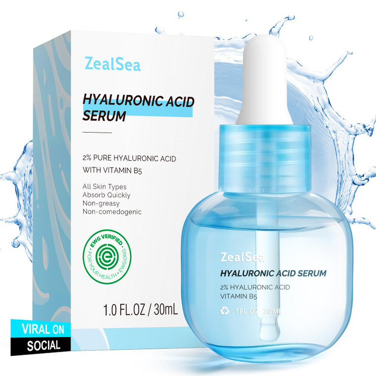 ZealSea Hyaluronic Acid Serum for Face, Hydrating Microneedling Serum, EWG Certified for Sensitive Skin, Vegan Fragrance Free Non-Comedogenic Absorb