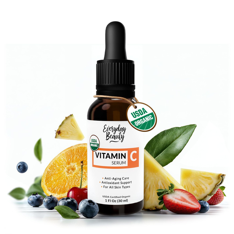 Organic Vitamin C Serum for Face - USDA Certified Facial Serum - Anti Aging For Fine Lines & Wrinkles - Potent Botanical Ingredients & Non GMO - 1 Fl