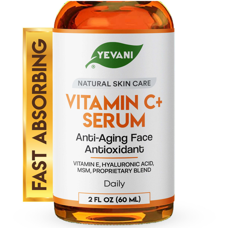 YEVANI 100% Pure Vitamin C Serum for Face with Hyaluronic Acid, Eye Area, Dark Spots, Anti Aging, Hydrating Skin Care with Vitamin E, Aloe Vera, Jojo
