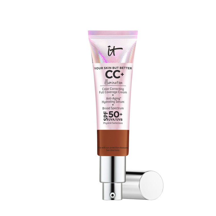 IT Cosmetics CC+ Cream Illumination (Deep) - Radiant Full Coverage Foundation With SPF 50+, Color Corrector & Hydrating Anti-Aging Serum, Hydrolyzed