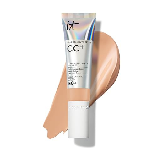 IT Cosmetics CC+ Cream (Neutral Medium) - Natural Full Coverage Foundation With SPF 50+, Color Corrector & Anti-Aging Hydrating Serum, Hyaluronic Aci