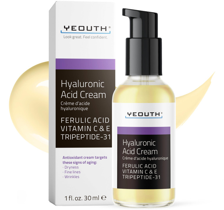 YEOUTH Hyaluronic Acid Moisturizer Face Cream with Vitamin C & E, Ferulic Acid & Tripeptide 31, Hydrating Face Moisturizer, Hyaluronic Acid Cream Sui