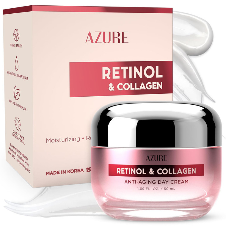 Azure Cosmetics Retinol & Collagen Moisturizer For Face - Dermatologist Tested, Anti-Aging - Skin Tightening, Fine Lines and Wrinkles Treatment Face
