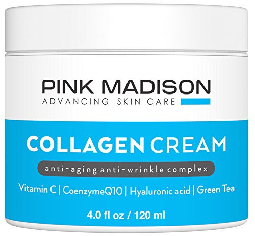 Pink Madison Skin Tightening Collagen Serum Cream with Hyaluronic Acid Anti Aging Face Treatment Fine Lines Wrinkles Men Women 4 Ounce Jar